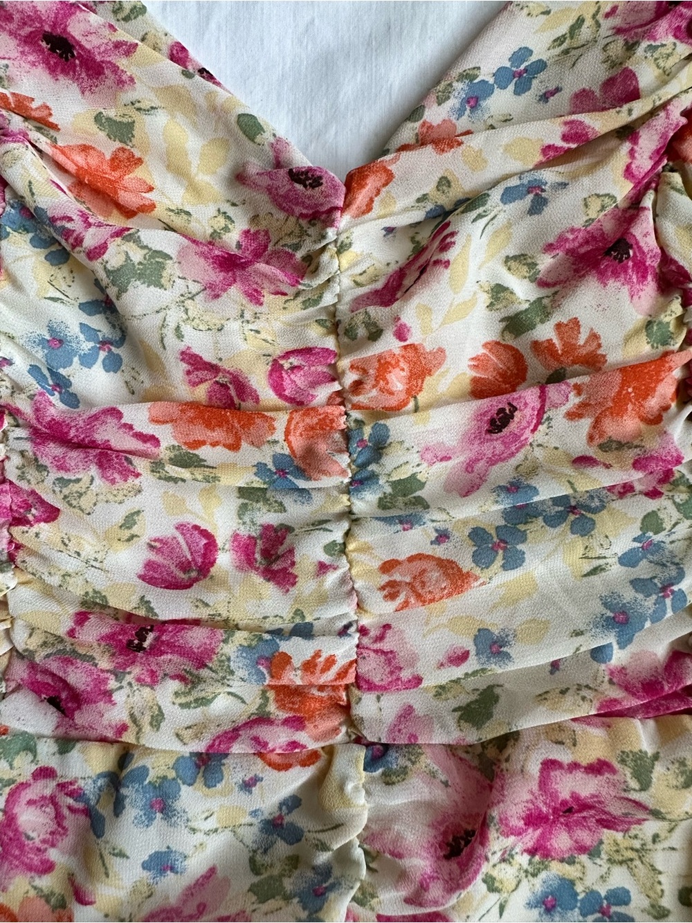 ASTR The Label Floral Ruched Flounce Mini Slip Dress -Cream Pink Blue Multicolor - Picture 10 of 14